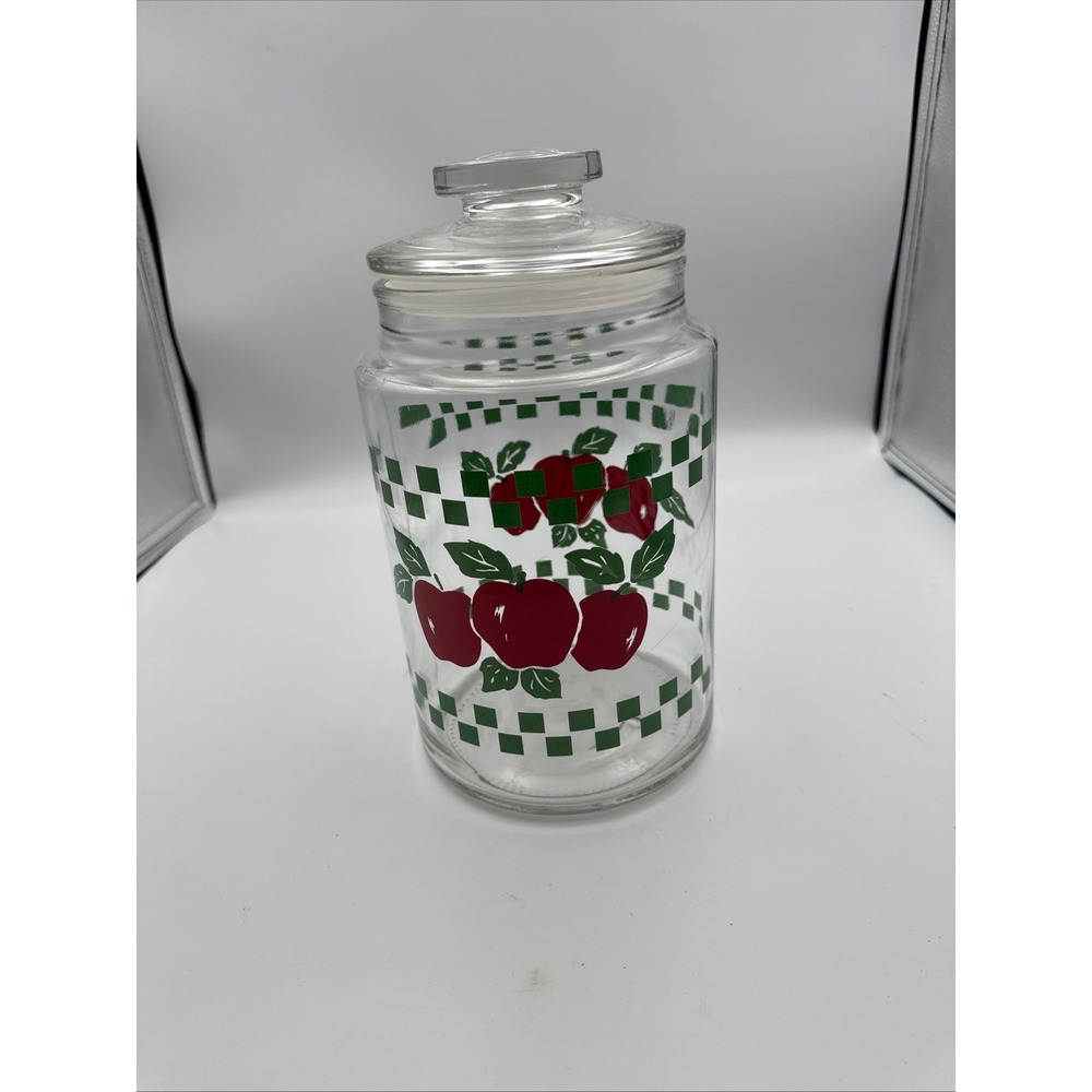 Vintage Red Apple Green Checkered Glass Canister Jar with Lid Made in Canada - Picture 8 of 9